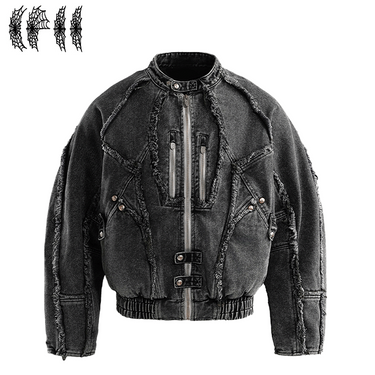 THE BOY HAS NO PATIENCE DISCIPLE BIKER DENIM JACKET / CHARCOAL