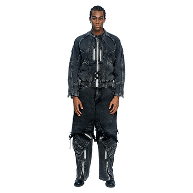 THE BOY HAS NO PATIENCE DISCIPLE BIKER DENIM JACKET / CHARCOAL