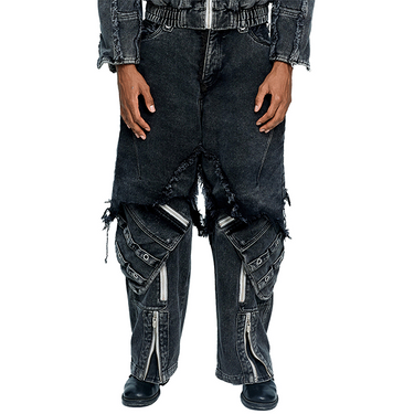 THE BOY HAS NO PATIENCE DISCIPLE DISTRESSED DENIM WORK PANTS / CHARCOAL