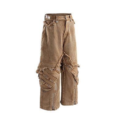 THE BOY HAS NO PATIENCE DISCIPLE DISTRESSED DENIM WORK PANTS / SAND