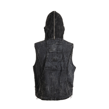 THE BOY HAS NO PATIENCE ECLIPSE OF THE BLOOD MOON BRUSHED TEXTURE DENIM HOODED VEST / BLACK