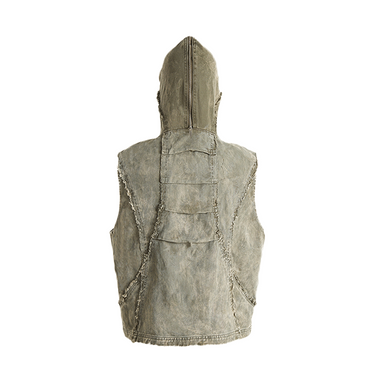 THE BOY HAS NO PATIENCE ECLIPSE OF THE BLOOD MOON BRUSHED TEXTURE DENIM HOODED VEST / GREEN