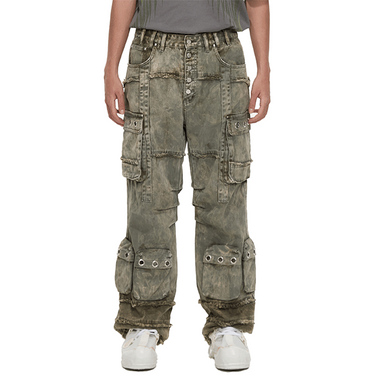 THE BOY HAS NO PATIENCE ECLIPSE OF THE BLOOD MOON BRUSHED TEXTURE JEANS WITH POCKETS / GREEN