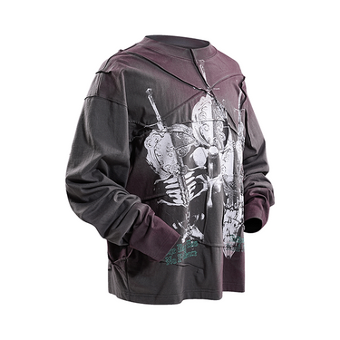 THE BOY HAS NO PATIENCE RIBBED PRINT PLEATED LONG SLEEVES