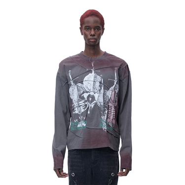 THE BOY HAS NO PATIENCE RIBBED PRINT PLEATED LONG SLEEVES