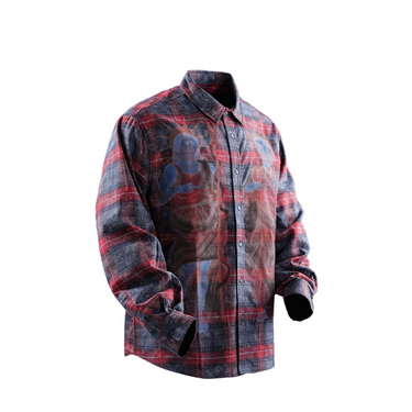 THE BOY HAS NO PATIENCE DOUBLE SAINT MURAL PLAID SHIRT / BLUE
