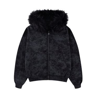 SUPPLIER FAUX FUR CROSS ZIP HOODIE / BLACK
