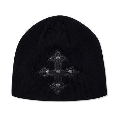 SUPPLIER Cross Leather Patch Brim Knit Beanie