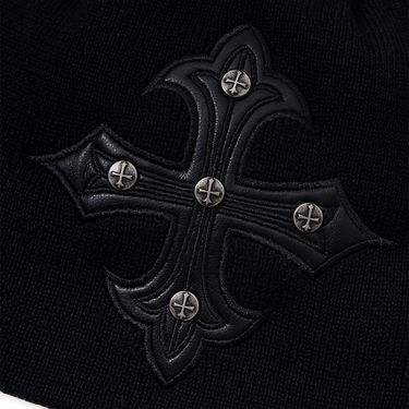 SUPPLIER Cross Leather Patch Brim Knit Beanie
