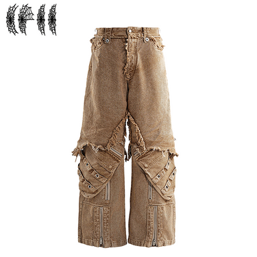 THE BOY HAS NO PATIENCE DISCIPLE DISTRESSED DENIM WORK PANTS / SAND