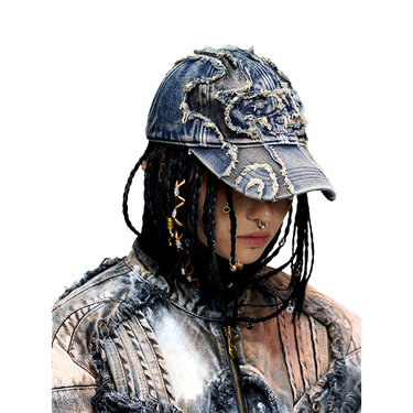 PERSONSOUL DISTRESSED DENIM BASEBALL CAP