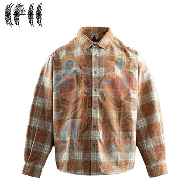 THE BOY HAS NO PATIENCE DOUBLE SAINT MURAL PLAID SHIRT / GREEN