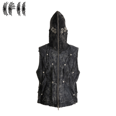 THE BOY HAS NO PATIENCE ECLIPSE OF THE BLOOD MOON BRUSHED TEXTURE DENIM HOODED VEST / BLACK