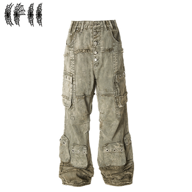THE BOY HAS NO PATIENCE ECLIPSE OF THE BLOOD MOON BRUSHED TEXTURE JEANS WITH POCKETS / GREEN