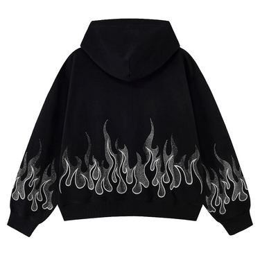 SUPPLIER Fire Pattern Rhinestone Zip Hoodie / BLACK