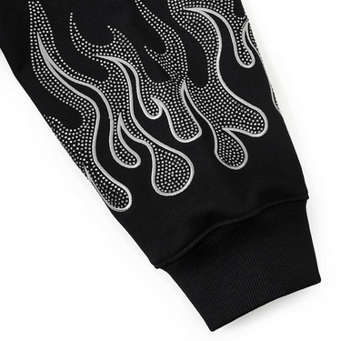SUPPLIER Fire Pattern Rhinestone Zip Hoodie / BLACK