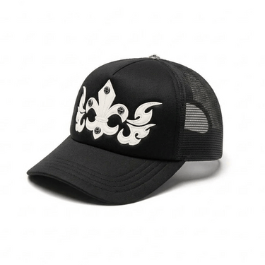 SUPPLIER FLEUR LEATHER PATCH MESH CAP (BLACK x BLACK)