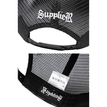 SUPPLIER FLEUR LEATHER PATCH MESH CAP (BLACK x BLACK)
