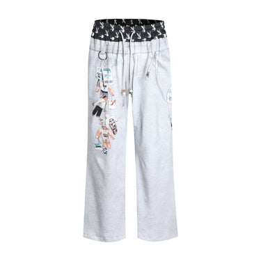 DND4DES DOLL CHARM GRAPHIC DOUBLE WAIST SWEAT PANTS