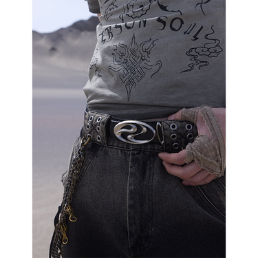 PERSONSOUL LOGO SILVER-PLATED LEATHER BELT / SILVER
