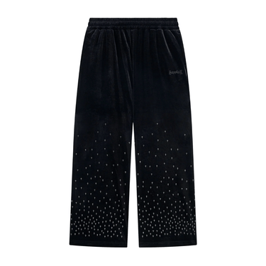 Micro Cross Rhinestone Velour Track Pants / BLACK