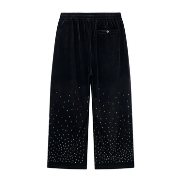Micro Cross Rhinestone Velour Track Pants / BLACK