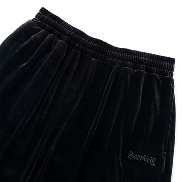 Micro Cross Rhinestone Velour Track Pants / BLACK
