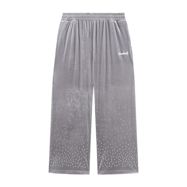 Micro Cross Rhinestone Velour Track Pants / GRAY