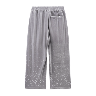 Micro Cross Rhinestone Velour Track Pants / GRAY