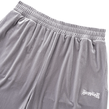 Micro Cross Rhinestone Velour Track Pants / GRAY