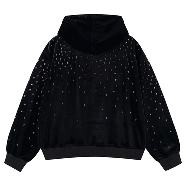 SUPPLIER MICRO CROSS RHINESTONE VELOUR  ZIP HOODIE / BLACK