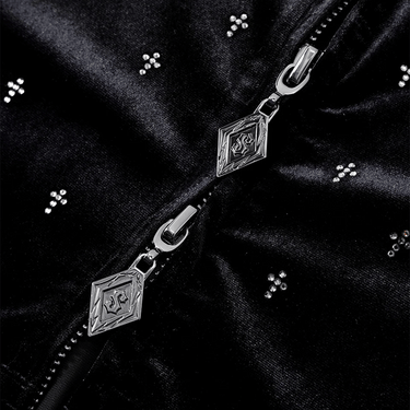 SUPPLIER MICRO CROSS RHINESTONE VELOUR  ZIP HOODIE / BLACK