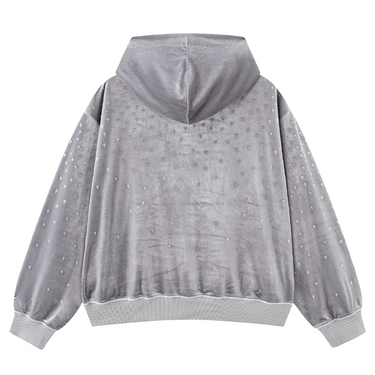 SUPPLIER MICRO CROSS RHINESTONE VELOUR  ZIP HOODIE / GRAY