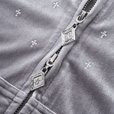 SUPPLIER MICRO CROSS RHINESTONE VELOUR  ZIP HOODIE / GRAY