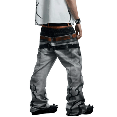 DND4DES Pistol Print Double-Waistband Baggy Pants / Dirty White