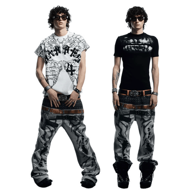 DND4DES Pistol Print Double-Waistband Baggy Pants / Dirty White