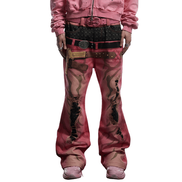 DND4DES Pistol Print Double-Waistband Baggy Pants / PINK