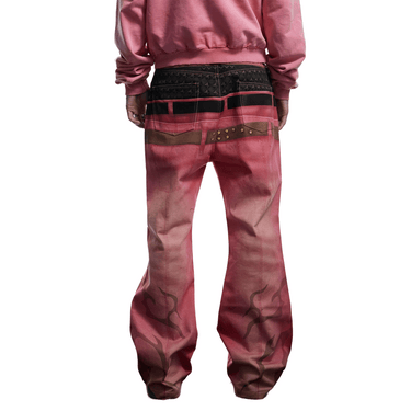 DND4DES Pistol Print Double-Waistband Baggy Pants / PINK