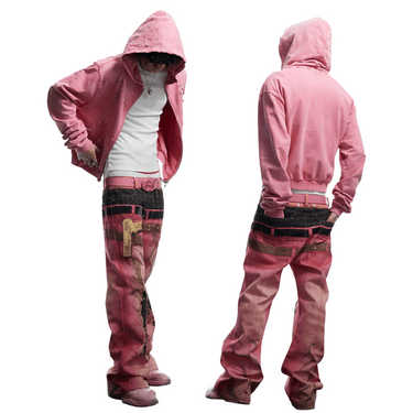 DND4DES Pistol Print Double-Waistband Baggy Pants / PINK