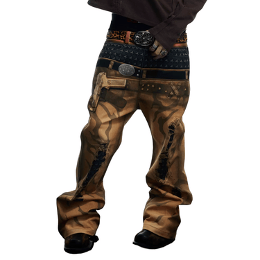 DND4DES Pistol Print Double-Waistband Baggy Pants / KHAKI