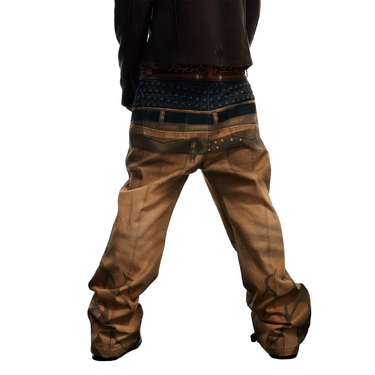 DND4DES Pistol Print Double-Waistband Baggy Pants / KHAKI