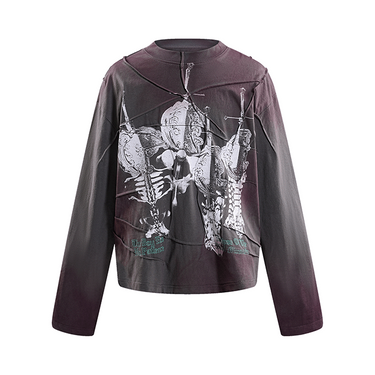 THE BOY HAS NO PATIENCE RIBBED PRINT PLEATED LONG SLEEVES