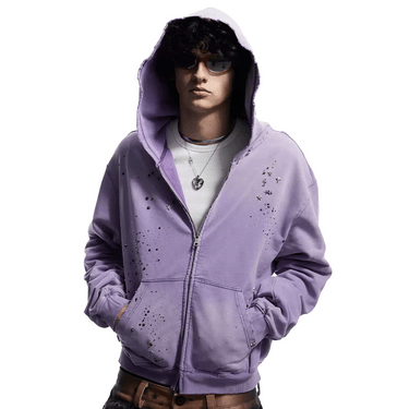 DND4DES DREAMCORE VIRGIN MARY RHINESTONE ZIP HOODIE  / PURPLE
