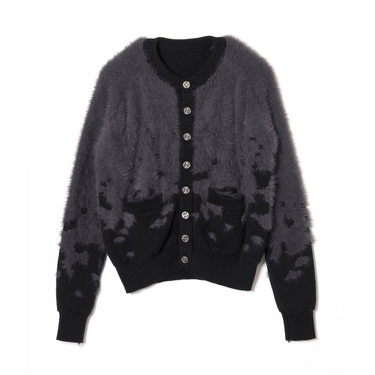 A GOOD BAD INFLUENCE SHATTERED DUAL YARN SHAGGY CARDIGAN  / BLACK