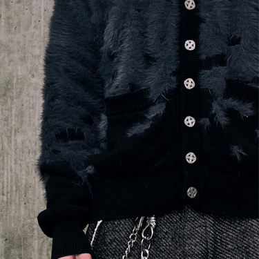 A GOOD BAD INFLUENCE SHATTERED DUAL YARN SHAGGY CARDIGAN  / BLACK