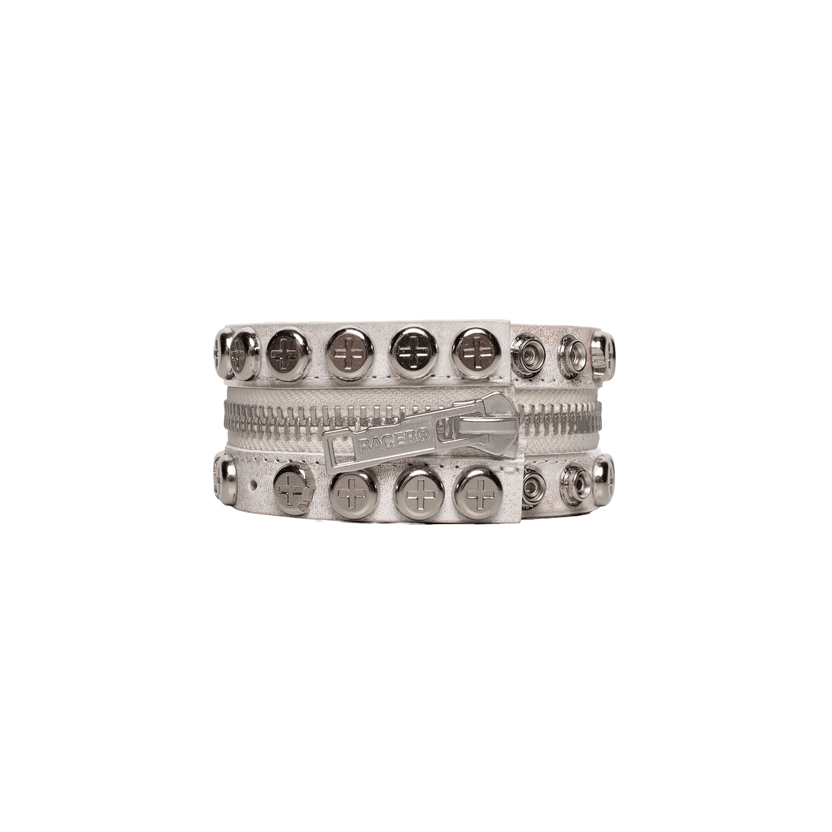 RACER WORLDWIDE SPLIT BUTTON BRACELET / WHITE – 【dugout clothes
