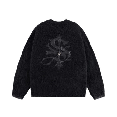 SUPPLIER TRIBAL CROSS PIERCED SHAGGY KNIT BLACK