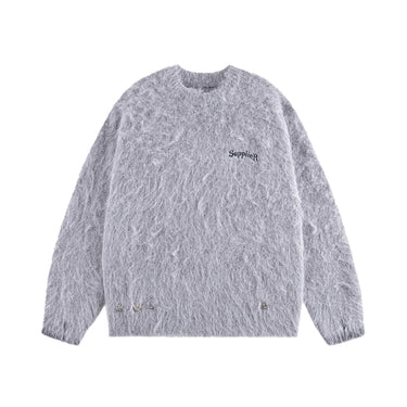 SUPPLIER TRIBAL CROSS PIERCED SHAGGY KNIT GRAY