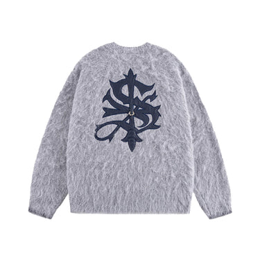 SUPPLIER TRIBAL CROSS PIERCED SHAGGY KNIT GRAY