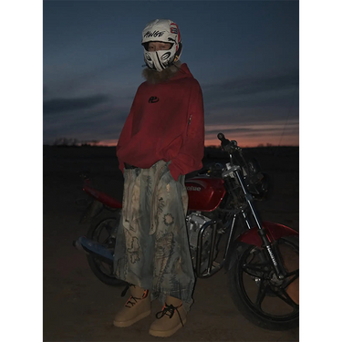 PERSONSOUL YUAN SYMBOL TIE-DYE GRADIENT HOODIE / RED